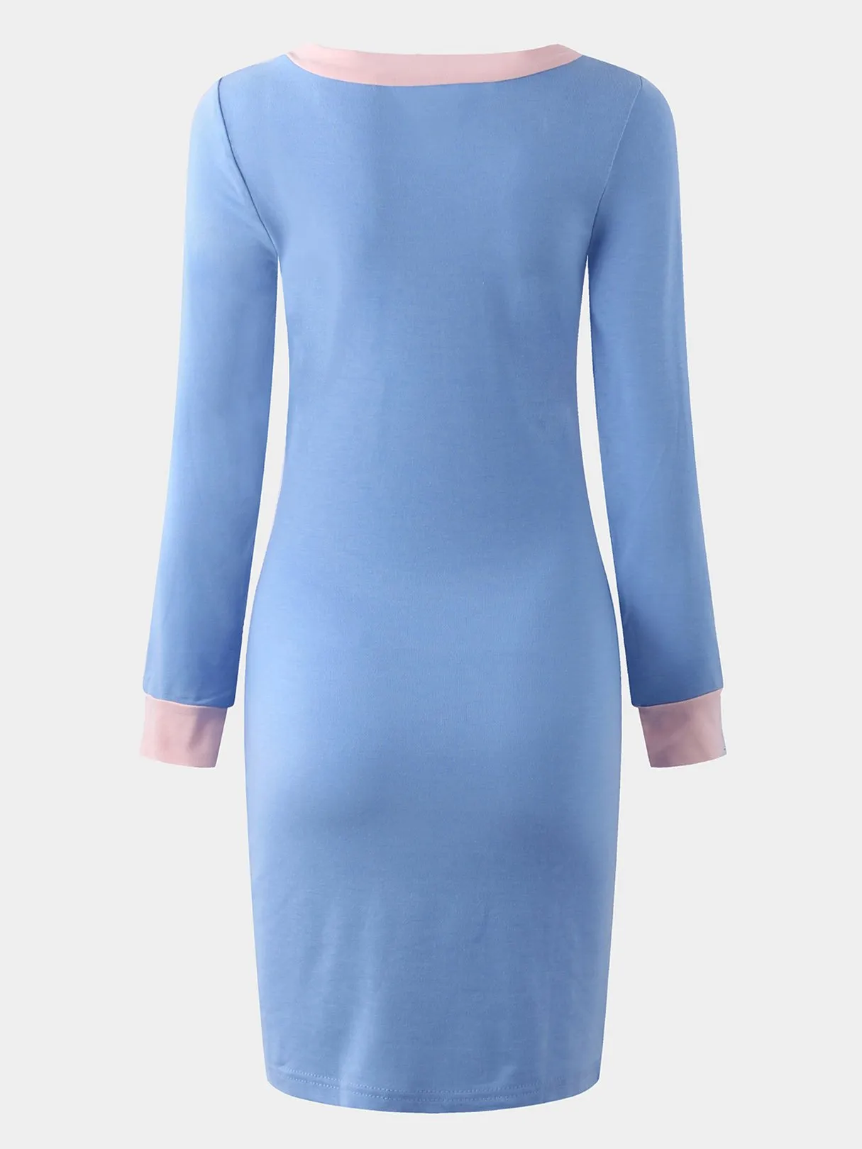 Wholesale Blue Crew Neck Long Sleeve Geometrical Plain Casual Dresses