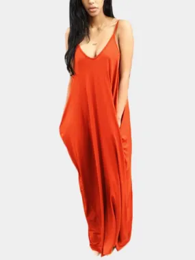 Wholesale Casual V-Neck Sleeveless Side Pockets Maxi Dresses