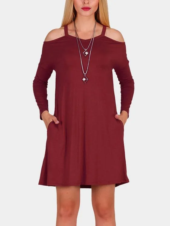 Wholesale Cold Shoulder Long Sleeve Pleated Casual Dress