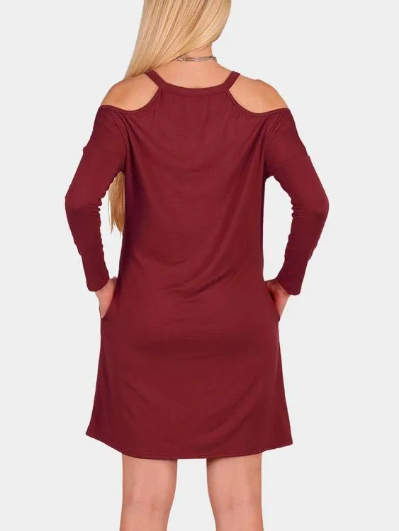 Wholesale Cold Shoulder Long Sleeve Pleated Casual Dress