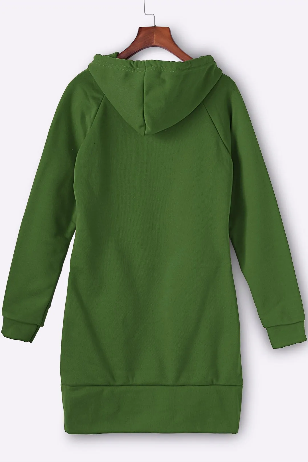 Wholesale Green Crew Neck Long Sleeve Plain Zip Back Side Pockets Hooded Casual Dress