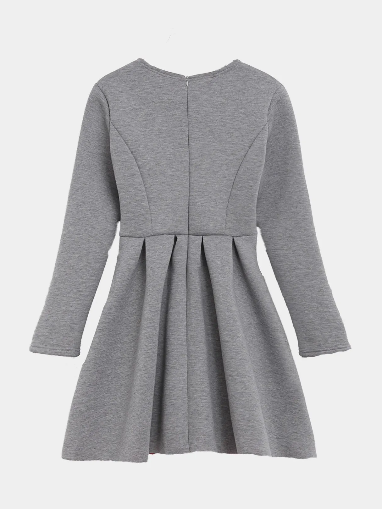 Wholesale Grey Round Neck Long Sleeve Plain High-Waisted Casual Dress