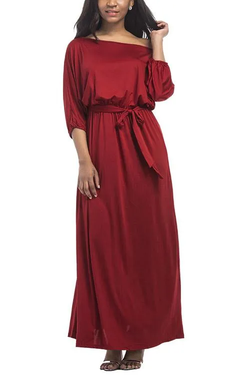 Wholesale Off The Shoulder 3/4 Length Sleeve Plain Maxi Dress