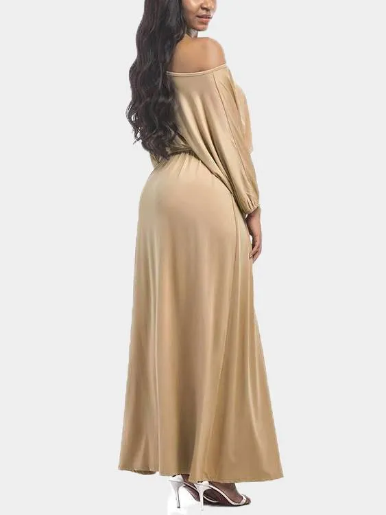 Wholesale Off The Shoulder 3/4 Length Sleeve Plain Maxi Dress