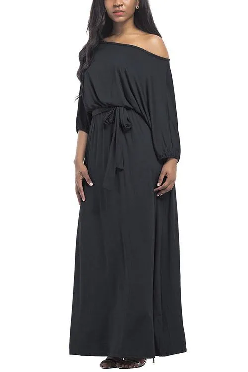 Wholesale Off The Shoulder 3/4 Length Sleeve Plain Maxi Dress