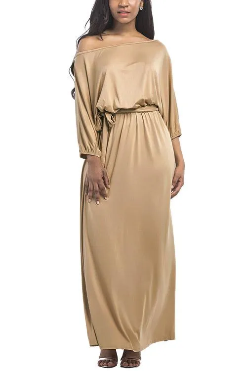 Wholesale Off The Shoulder 3/4 Length Sleeve Plain Maxi Dress