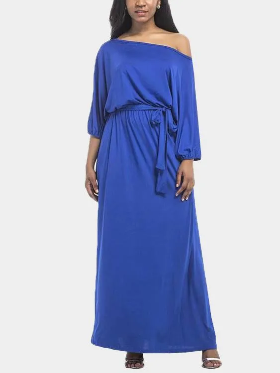 Wholesale Off The Shoulder 3/4 Length Sleeve Plain Maxi Dress