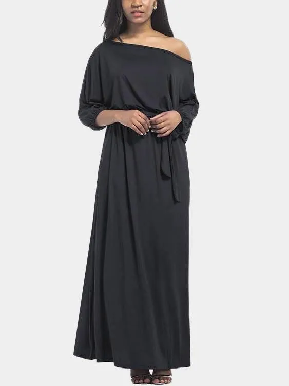 Wholesale Off The Shoulder 3/4 Length Sleeve Plain Maxi Dress