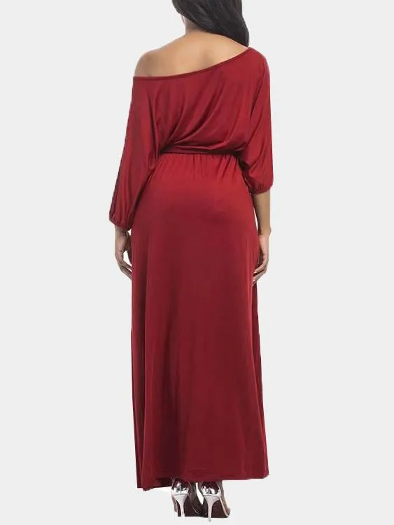 Wholesale Off The Shoulder 3/4 Length Sleeve Plain Maxi Dress