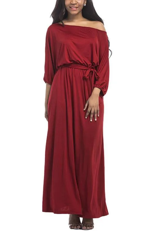 Wholesale Off The Shoulder 3/4 Length Sleeve Plain Maxi Dress