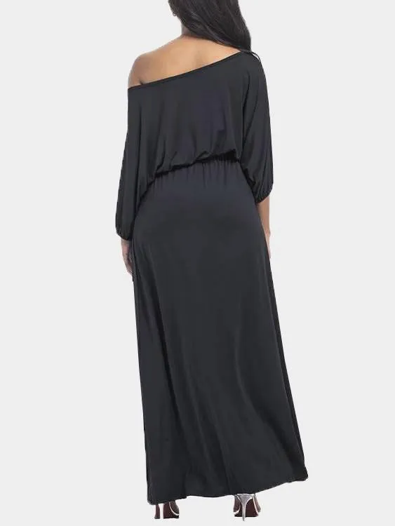 Wholesale Off The Shoulder 3/4 Length Sleeve Plain Maxi Dress