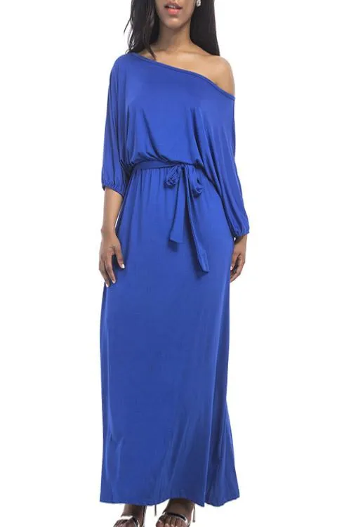 Wholesale Off The Shoulder 3/4 Length Sleeve Plain Maxi Dress