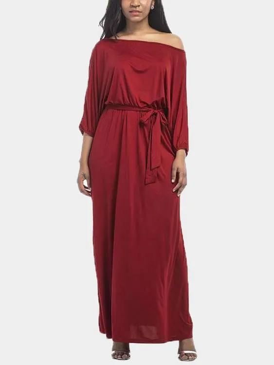 Wholesale Off The Shoulder 3/4 Length Sleeve Plain Maxi Dress