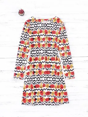 Wholesale Red Round Neck Long Sleeve Wave Printed Casual Dresses