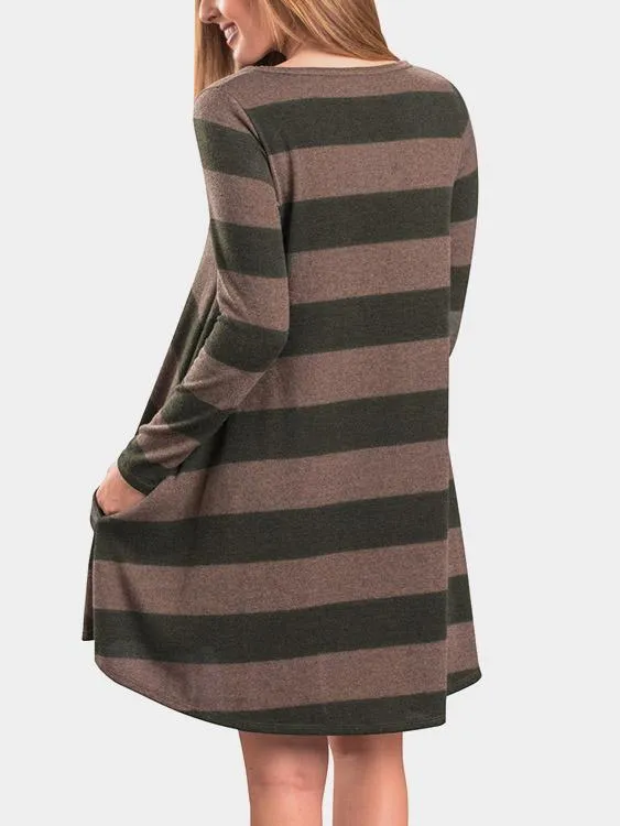 Wholesale Round Neck Stripe Long Sleeve Casual Dress