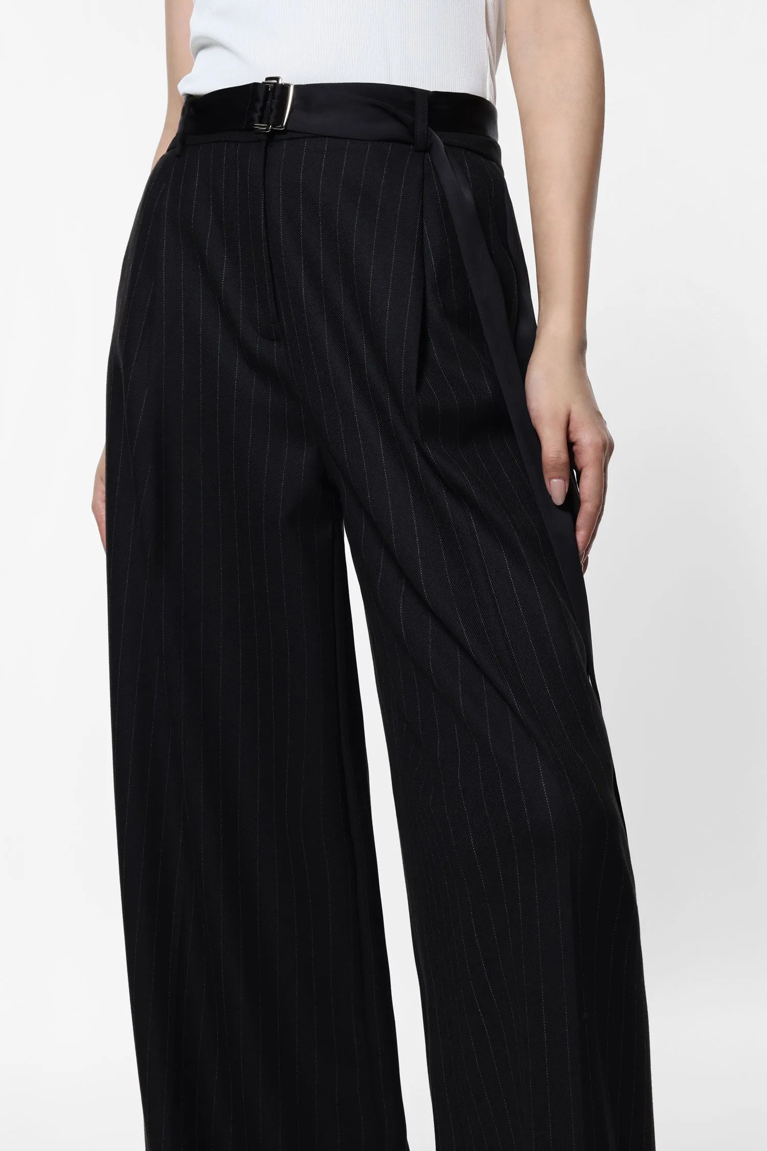 Wide Leg Belted Trousers