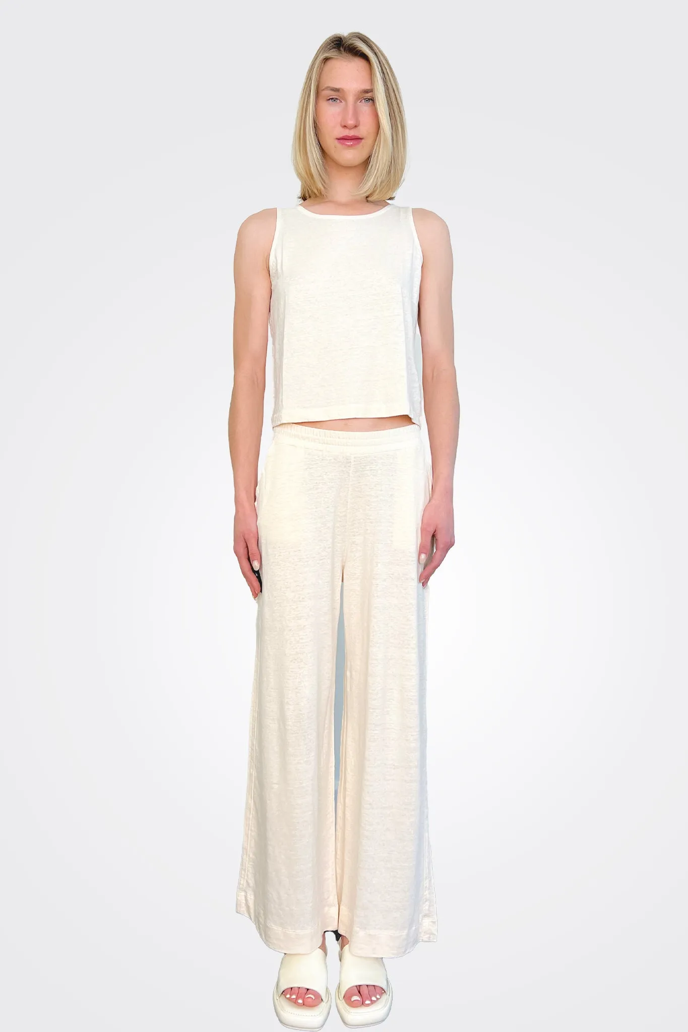 Wide Leg Comfort Trousers - Ivory