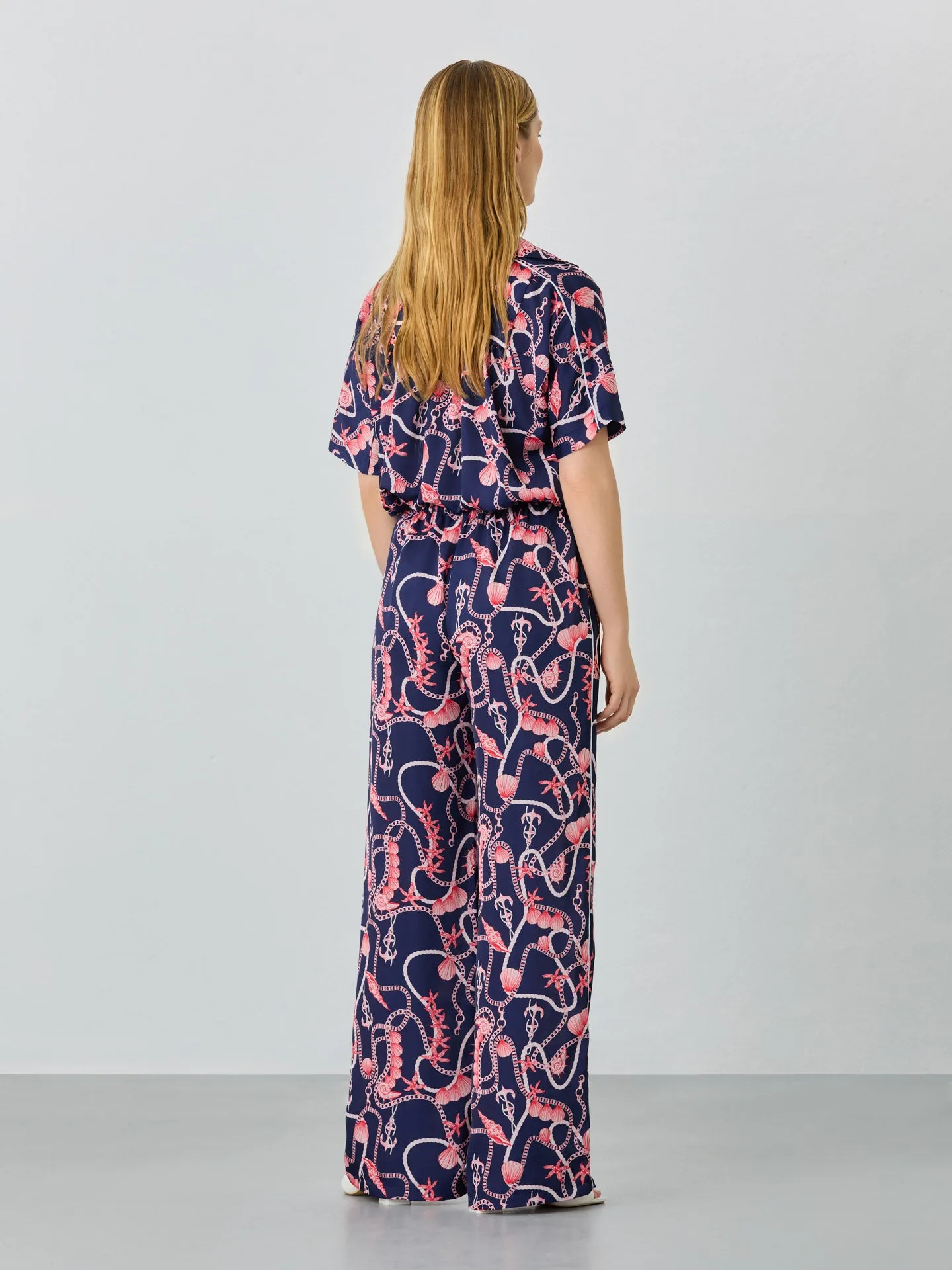 Wide Leg Trousers With Nautical Print