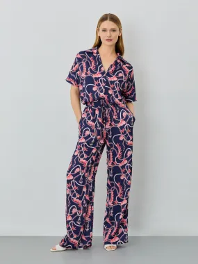 Wide Leg Trousers With Nautical Print